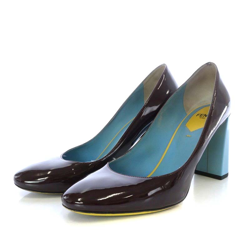 フェンディ FENDI パンプス ハイヒール 配色 エナメル 37 24cm 茶色 