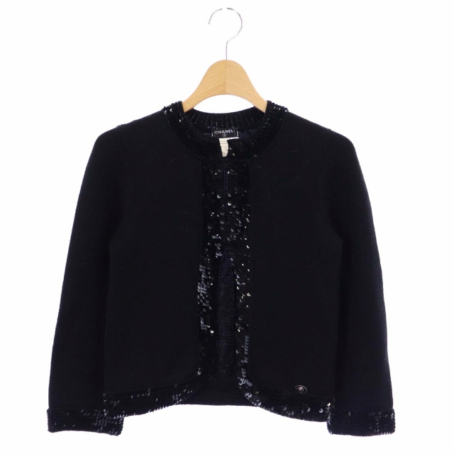 大きな取引 CHANEL シャネル 07C スパンコール 七分袖 カーディガン ニット トップス