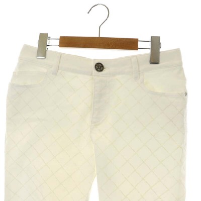 シャネル CHANEL マトラッセ 裾ジップ スキニーパンツ ストレッチ 総柄 