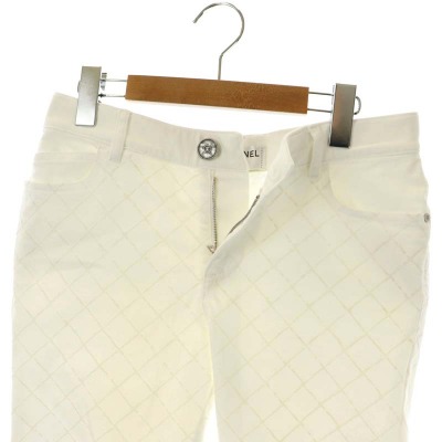 シャネル CHANEL マトラッセ 裾ジップ スキニーパンツ ストレッチ 総柄 