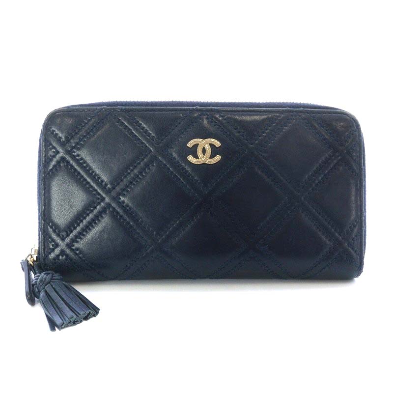 シャネル CHANEL 長財布 ダブルステッチ タッセル ココマーク ラウンド 