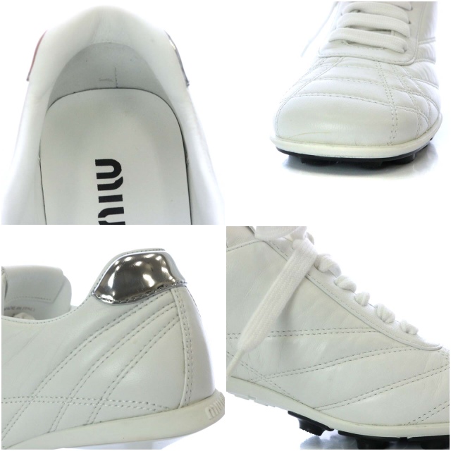 miumiu☆ホワイト シープスキン レザー ロートップ スニーカー Miu Miu Leather Sneakers | ホワイト | FARFETCH JP