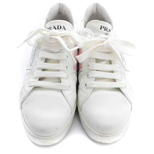 プラダ PRADA スニーカー レザー ローカット ロゴ 36.5 23.5cm 白 