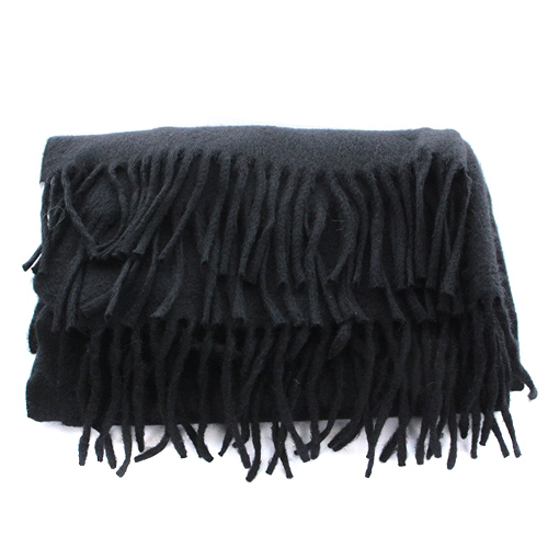 プラダ PRADA マフラー カシミヤ トライアングル ストール フリンジ 黒  