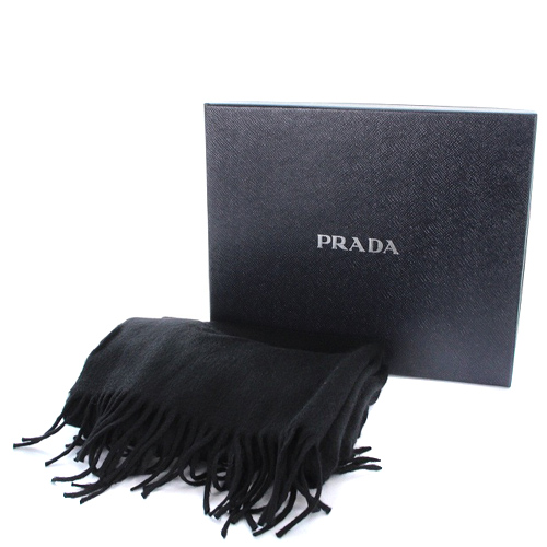 プラダ PRADA マフラー カシミヤ トライアングル ストール フリンジ 黒