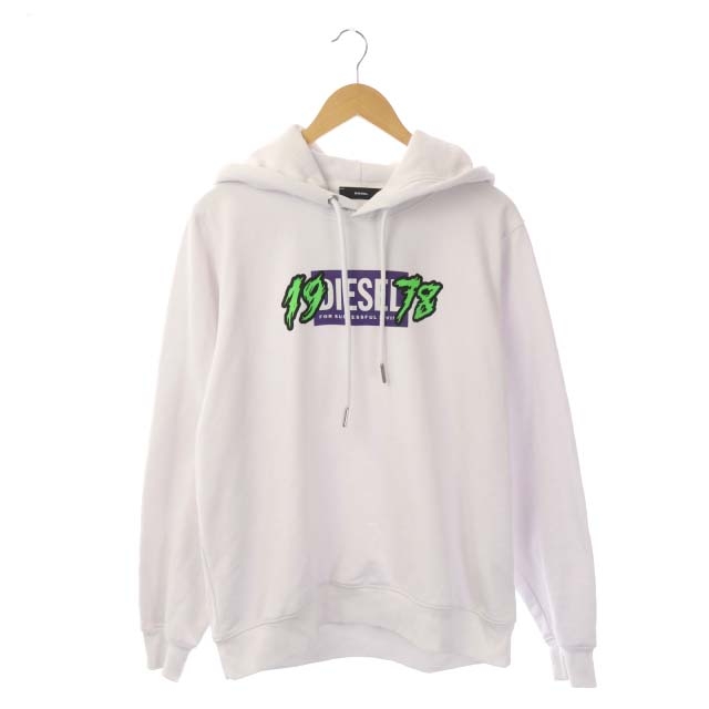 ディーゼル DIESEL ロゴプリントパーカー プルオーバー フード L 白 紫 