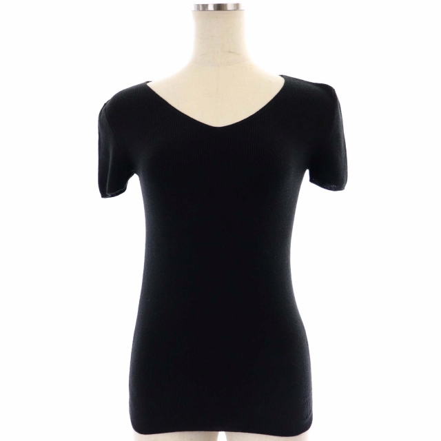 シャネル CHANEL Vネック半袖ニット カットソー 36 黒 ブラック  