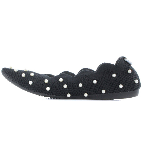 offenオッフェン黒スカラップパールフラットシューズ