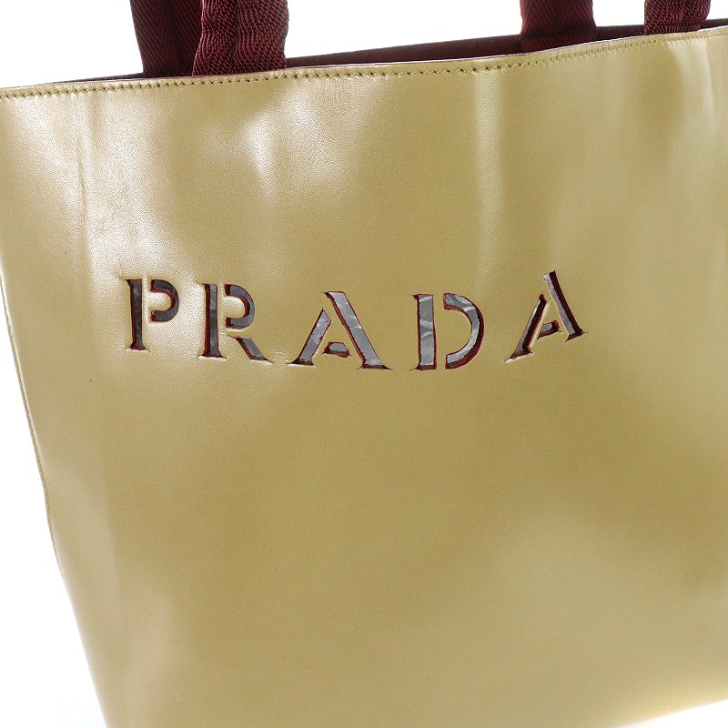 PRADA　プラダ　型抜きロゴ　レザー　トートバッグ　ポーチ付　ボルドー brandbayshop_v0090501100