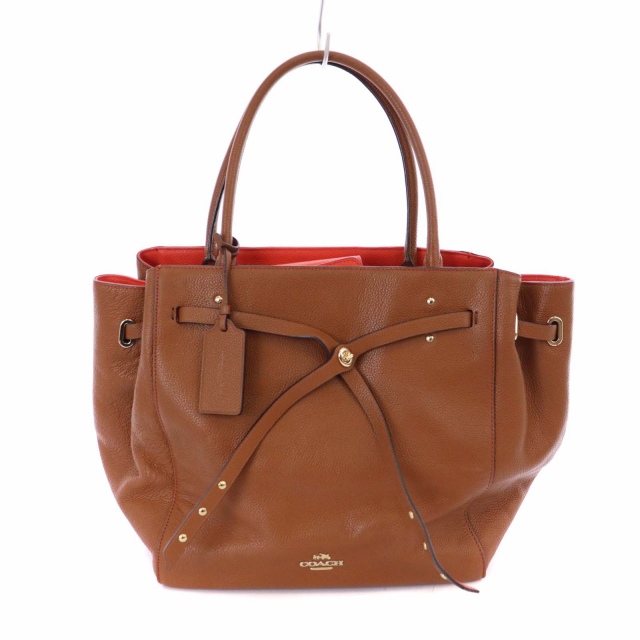 コーチ COACH トートバッグ ハンドバッグ レザー 茶 ブラウン 赤 