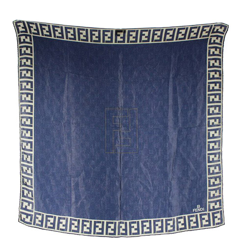 FENDI ロゴ スカーフ　ネイビー系 フェンディ FENDI ズッカ柄 シルク スカーフ ロゴ 紺 ネイビー /SR10