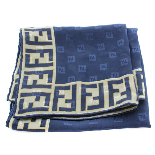 FENDI ロゴ スカーフ　ネイビー系 大判】FENDI ネイビー シルク スカーフ - メルカリ