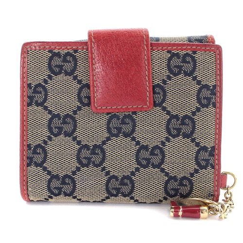グッチ GUCCI 財布 二つ折り GGキャンバス ダブルホック 赤 レッド 紺