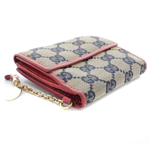 グッチ GUCCI 財布 二つ折り GGキャンバス ダブルホック 赤 レッド 紺