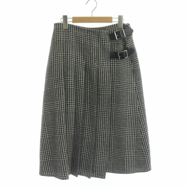 PRADA グレンチェック プリーツ ラップスカート バージンウール グレー  