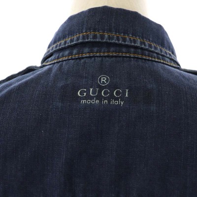 グッチ GUCCI デニムシャツワンピース 膝丈 タイト 長袖 シェリー 