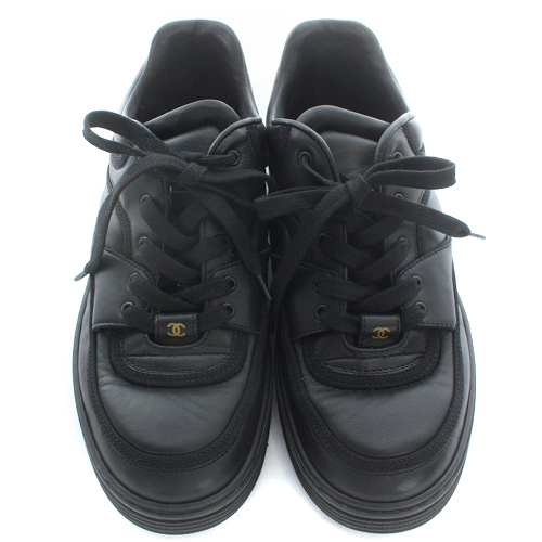 シャネル CHANEL スニーカー レザー ロゴ ココマーク 37 24cm 黒  