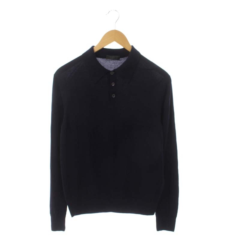 Prada ニットポロ　ウール プラダ PRADA ウール 長袖 ニットシャツ ポロシャツ 44 紺 ネイビー