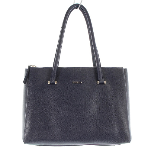フルラ FURLA トートバッグ ハンドバッグ レザー ロゴ 紺 ネイビー 