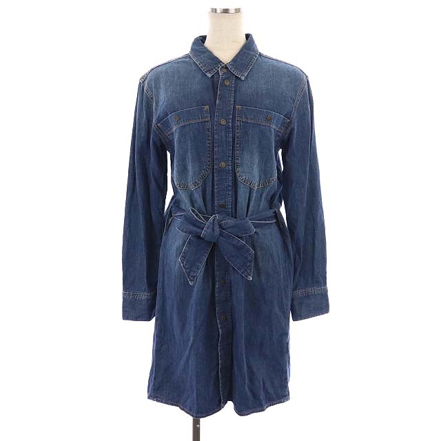 ディーゼル DIESEL デニムワンピース ひざ丈 長袖 リボンベルト付き XS  