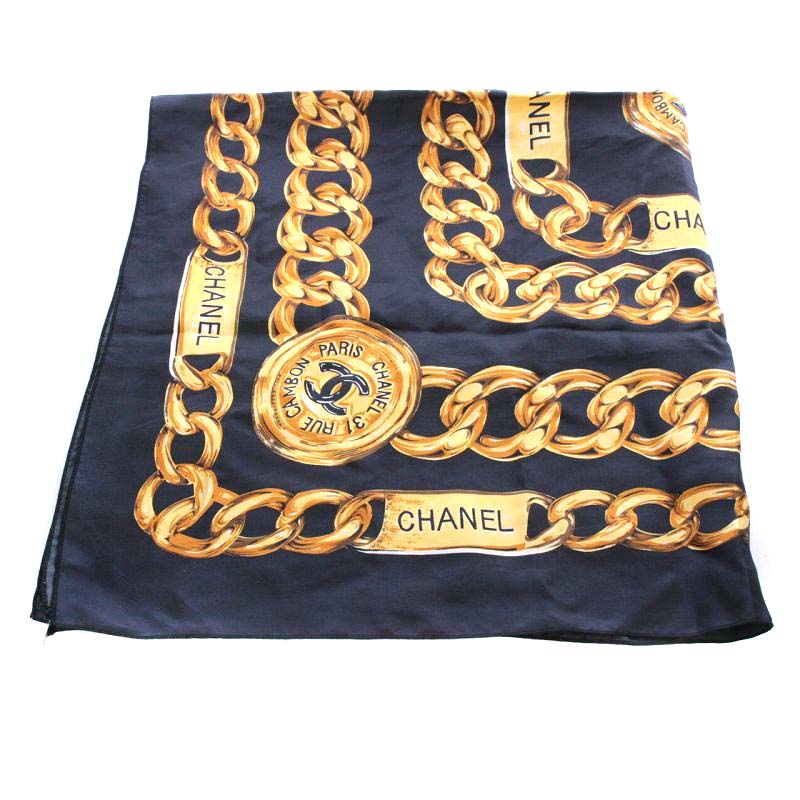 シャネル CHANEL スカーフ ココマーク チェーン柄 黒 ブラック /YO18 