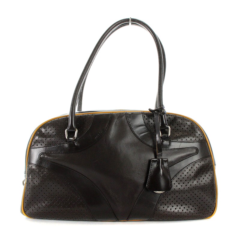プラダ PRADA ボーリングバッグ ミニボストン レザー 茶 ブラウン □OH 
