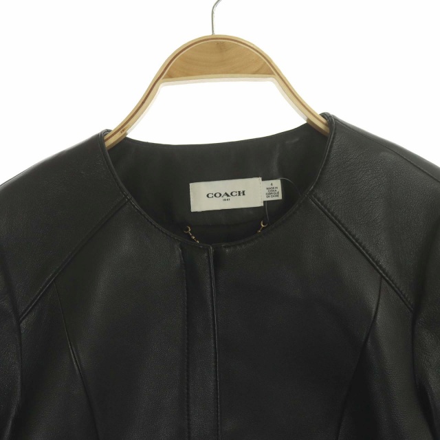 コーチ COACH テーラードレザージャケット ノーカラー ジップアップ 4  