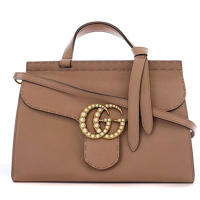 グッチ GUCCI GGマーモント レザー トップハンドルバッグ ハンドバッグ 