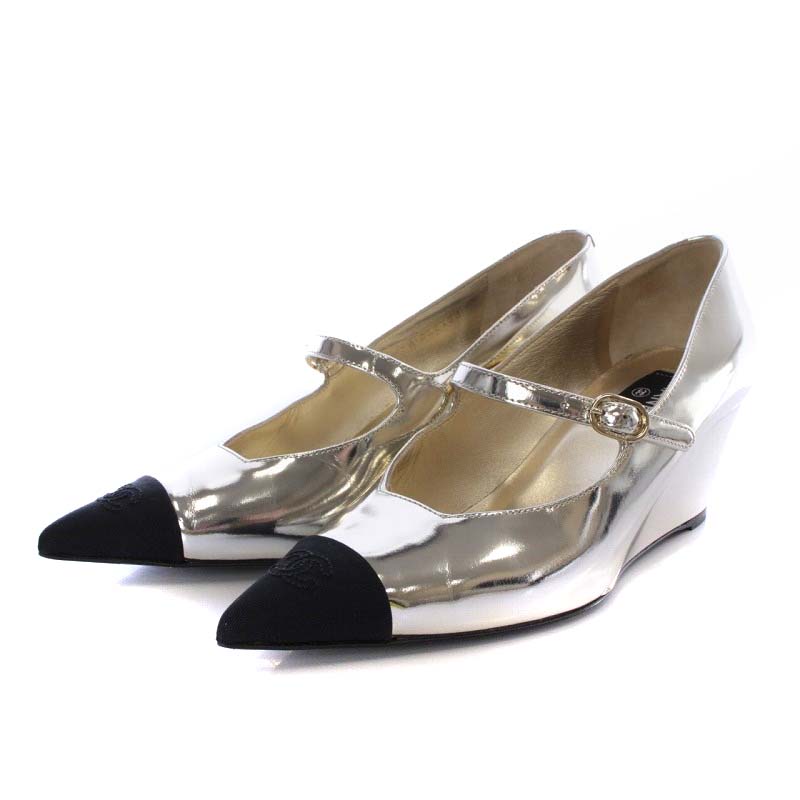 シャネル CHANEL 22C パンプス ウエッジソール ココマーク切替トゥ 