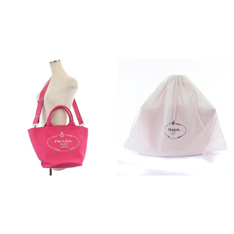 PRADA カナパバケツピンクキャンバストートバッグ ショルダー