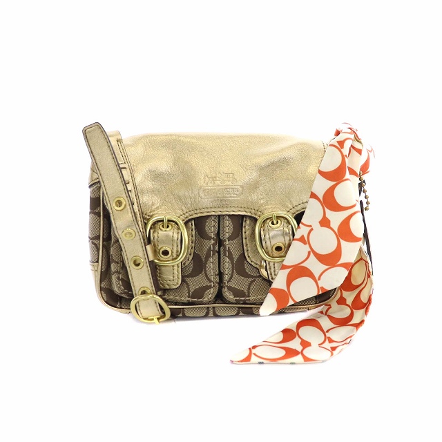 コーチ COACH シグネチャーショルダーバッグ スカーフ付き 金 ゴールド 