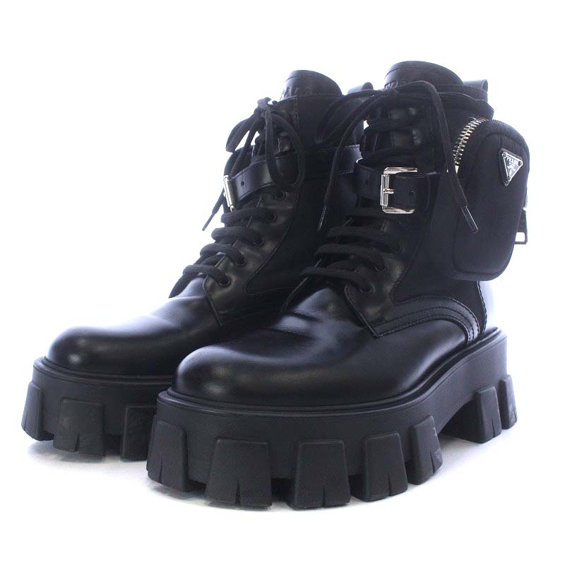 プラダ PRADA モノリス ブラッシュドロイスレザー ナイロン コンバット 