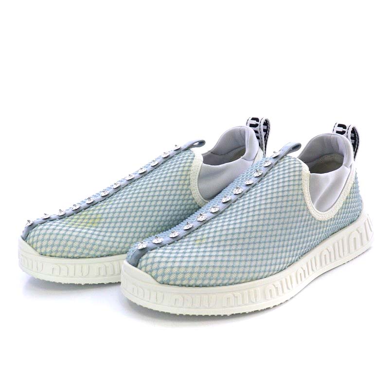 ミュウミュウ miumiu スニーカー スリッポン ビジュー ロゴ 34 21cm  