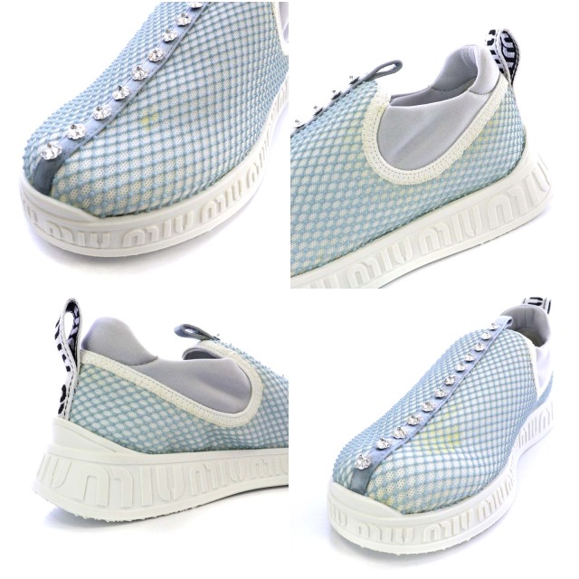 ミュウミュウ miumiu スニーカー スリッポン ビジュー ロゴ 34 21cm 