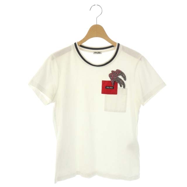 ミュウミュウ miumiu 2018 ビジューTシャツ カットソー クルーネック 
