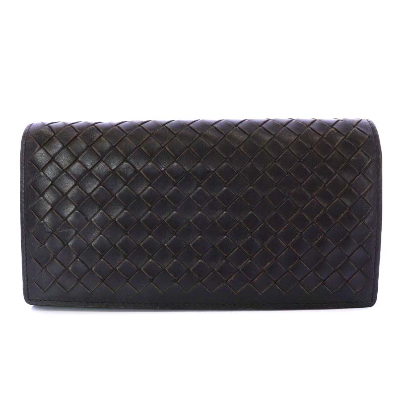 ボッテガヴェネタ BOTTEGA VENETA 長財布 二つ折り イントレチャート レザー ダークブラウン 156819 /YO5 ■AD ■OH  メンズ レディース
