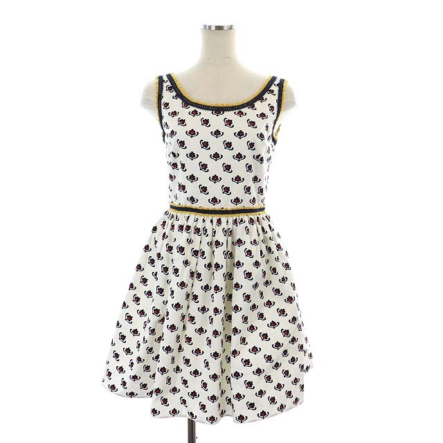 ミュウミュウ miumiu ワンピース 総柄 フレア ミニ ノースリーブ 36 白  