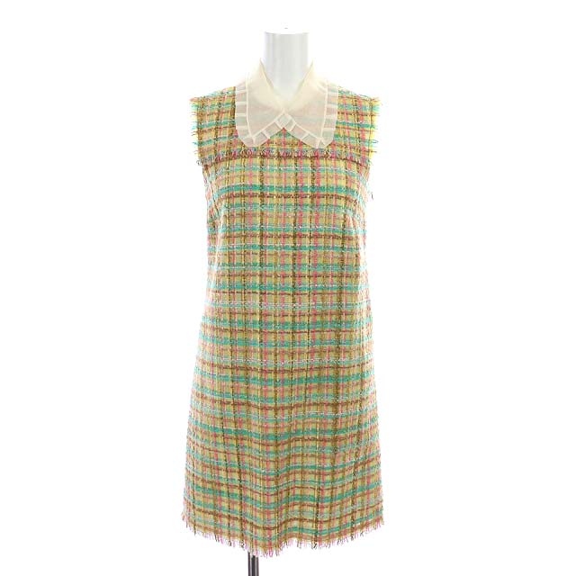 ミュウミュウ miumiu 襟付き ノースリーブ ツイードワンピース ひざ丈  