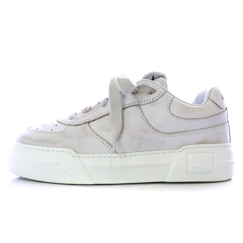 ミュウミュウ miumiu 23SS ブリーチドレザー スニーカー ローカット 
