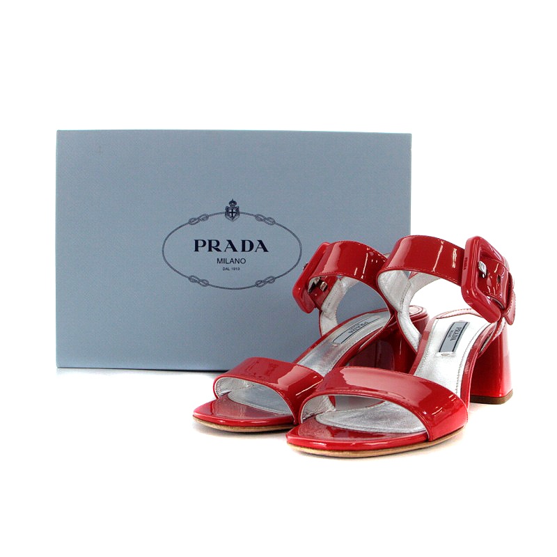 PRADA エナメル ストラップサンダル 37 レッド