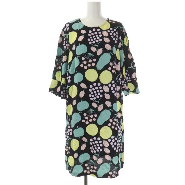 未使用品 マリメッコ marimekko フルーツ ワンピース 七分袖 ひざ丈 36 