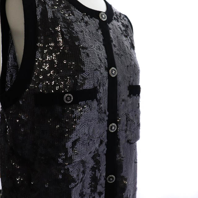 シャネル CHANEL 22SS LOOK10 スパンコール ジレ ココマーク 総柄 36 