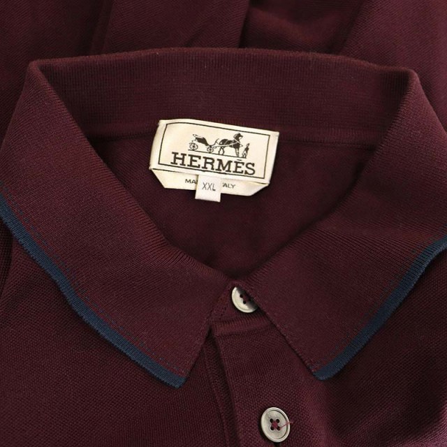 エルメス HERMES ポロシャツ 鹿の子 半袖 Hロゴ刺繍 胸ポケット XXL