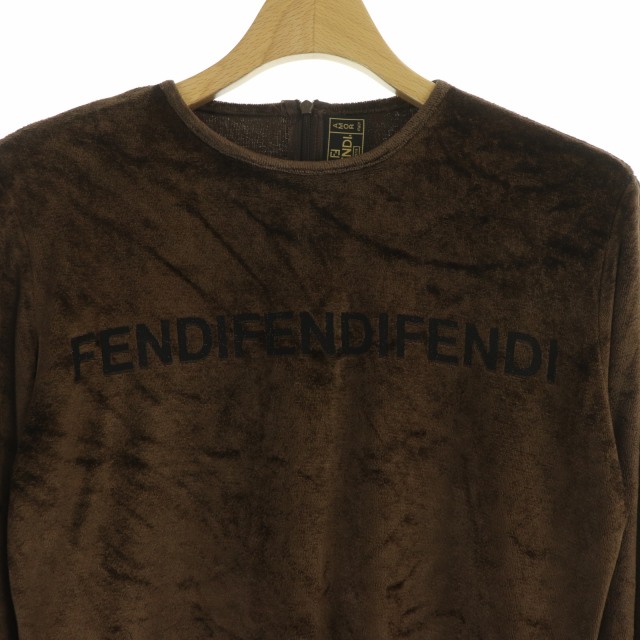 フェンディ FENDI ベロア ロゴ トップス カットソー 長袖 プルオーバー 