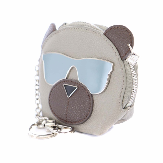 フルラ FURLA クマフラージュ バッグチャーム ポーチ レザー 茶 