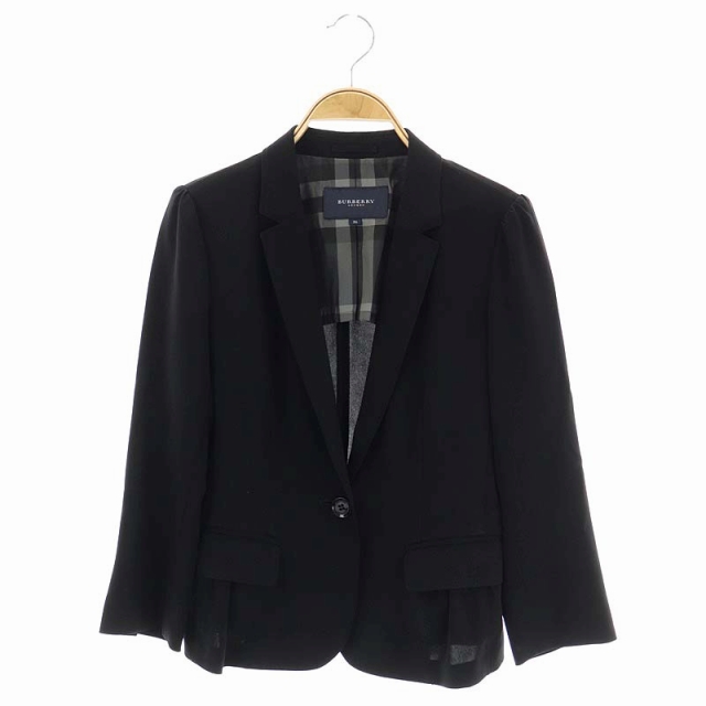 極美品✨バーバリーロンドン　テーラードジャケット黒38 ノバチェック　ロゴボタン バーバリー ロンドン BURBERRY LONDON バックフリルテーラード
