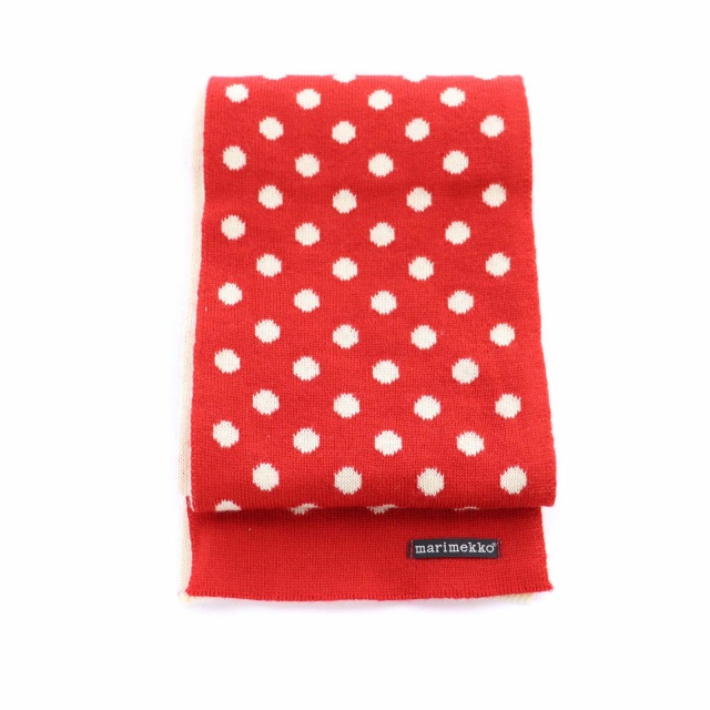 マリメッコ marimekko マフラー ウール ドット柄 赤 レッド 白