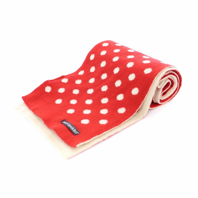 マリメッコ marimekko マフラー ウール ドット柄 赤 レッド 白