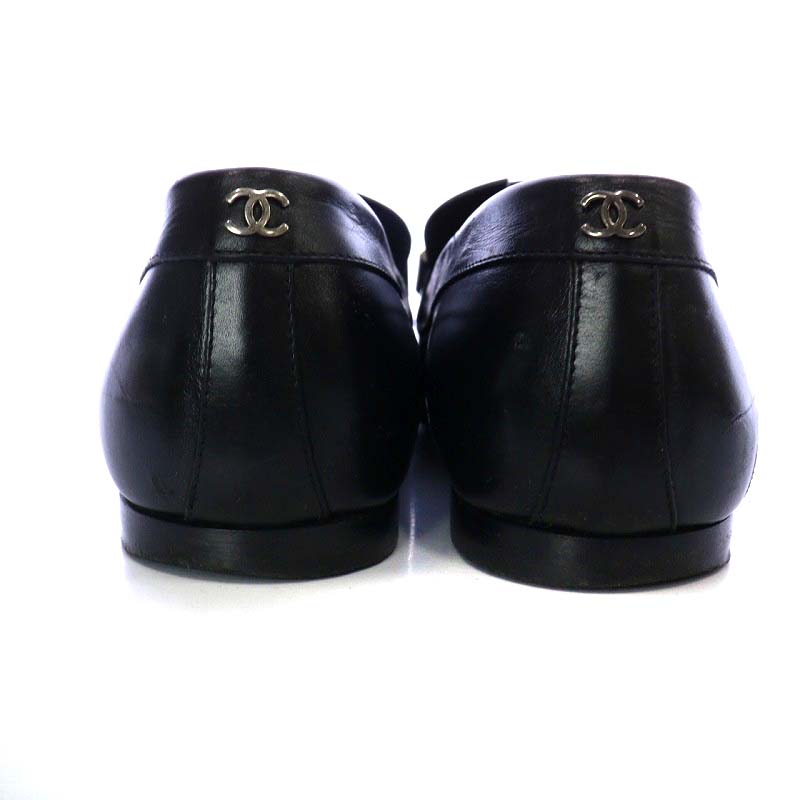 シャネル CHANEL ローファー ローヒール パールチェーン レザー 37C 
