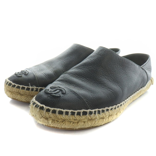 シャネル CHANEL エスパドリーユロゴスモールシューズ レザー ココ  